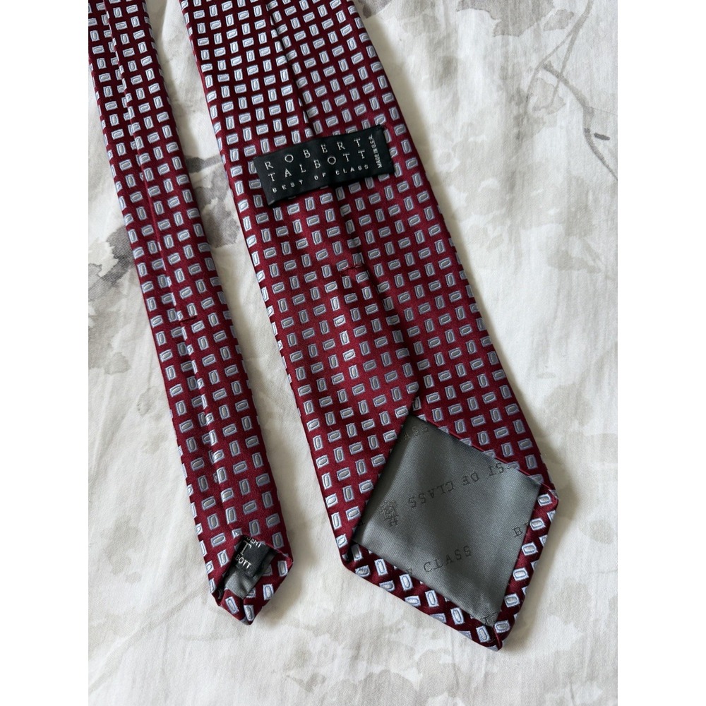 Robert Talbott Red w/ Rectangle Geometric Woven Jacquard 100% Silk Made In USA
